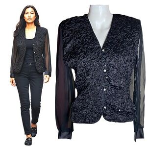 Jeffrey & Dara Black Evening Jacket with See-Through Sleeves Size 6